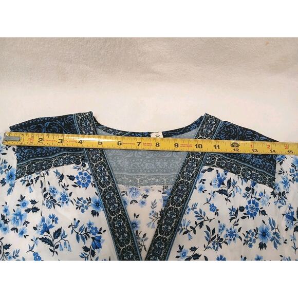 FP To Love Bohemian Maxi Dress Sz S Blue Santorini Floral Cottagecore Vacation - Picture 13 of 16